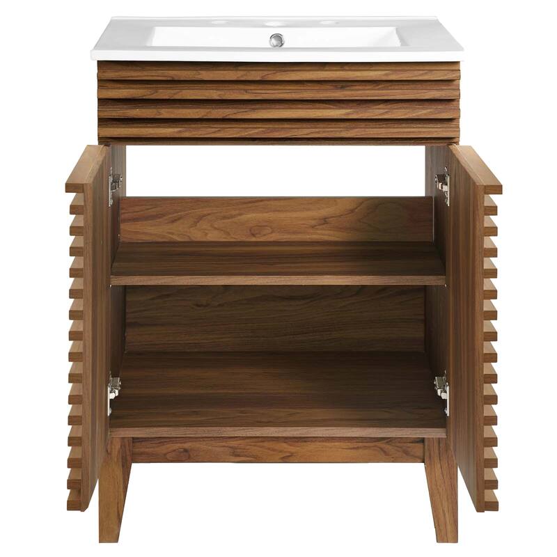 Render 24 Inch Mid-Century Bathroom Vanity With Sink in Walnut White