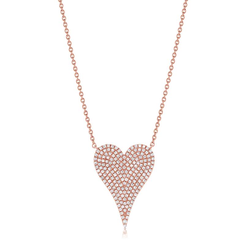Joelle Collection Diamond Pave Heart Pendant 1/2 Cttw.14K Gold - Heart Necklace - 16 Inch - Rose