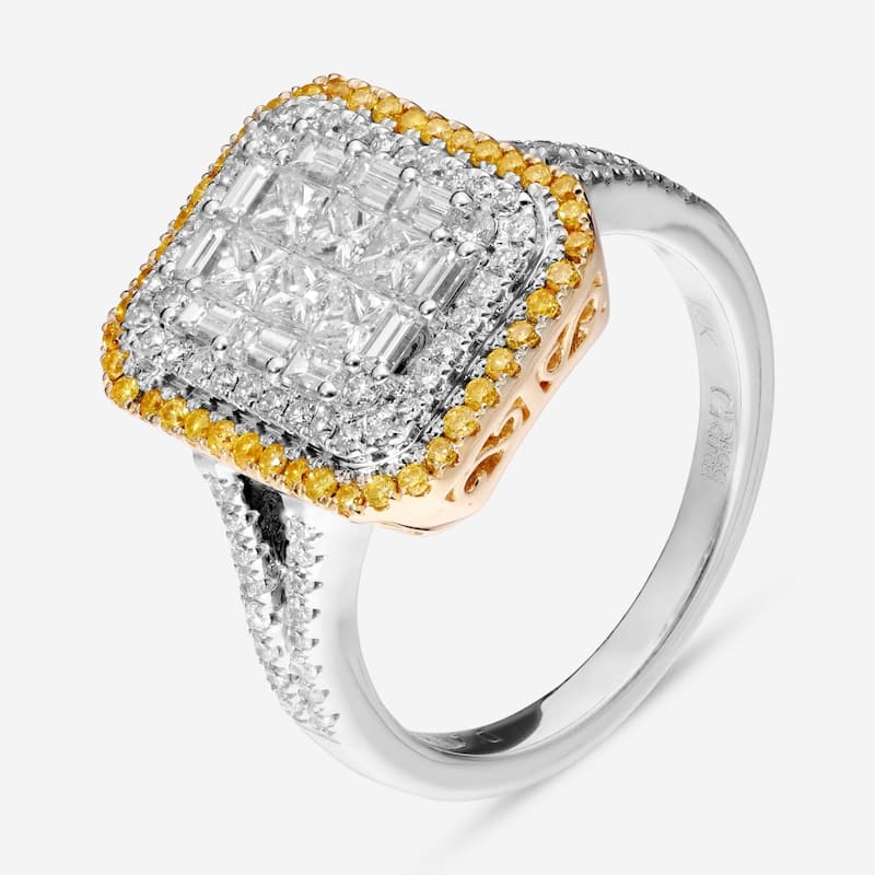 Gregg Ruth 14K White and Yellow Gold, White Diamond and Fancy Yellow Diamond Engagement Ring Sz. 6.75