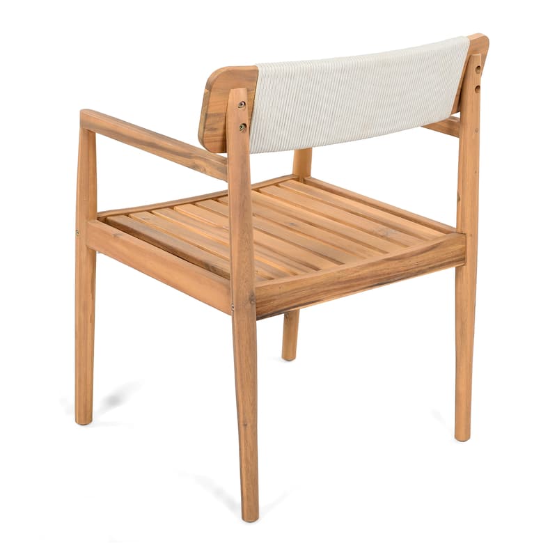 Braided Acacia Wood Outdoor Dining Set with Armrests, 2-Piece