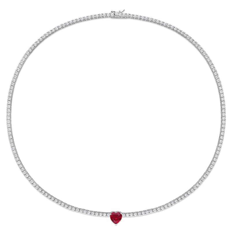 Miadora Created Ruby and Created White Sapphire Heart Necklace in Sterling Silver