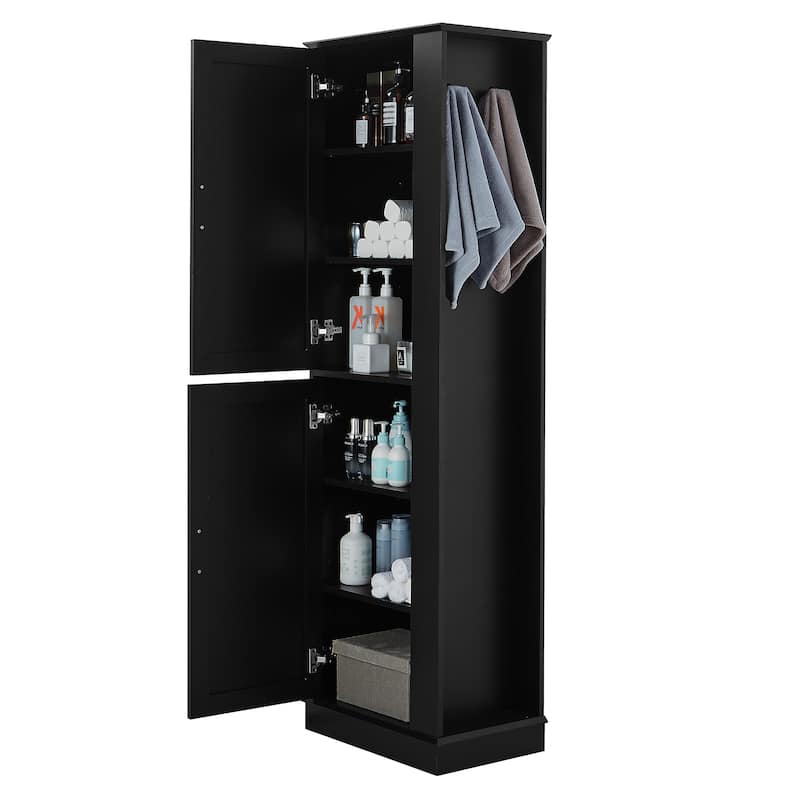 Tall Bathroom Storage Cabinet, Freestanding Floor Cabinet, Storage Organizer Cabinet with Side Hook & Adjustable Shelf