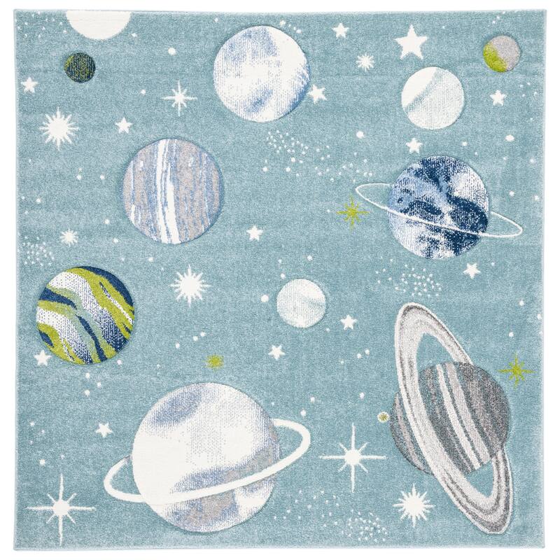 SAFAVIEH Carousel Kids Selvinaz Solar System Rug - 5'3" Square - Teal/Ivory