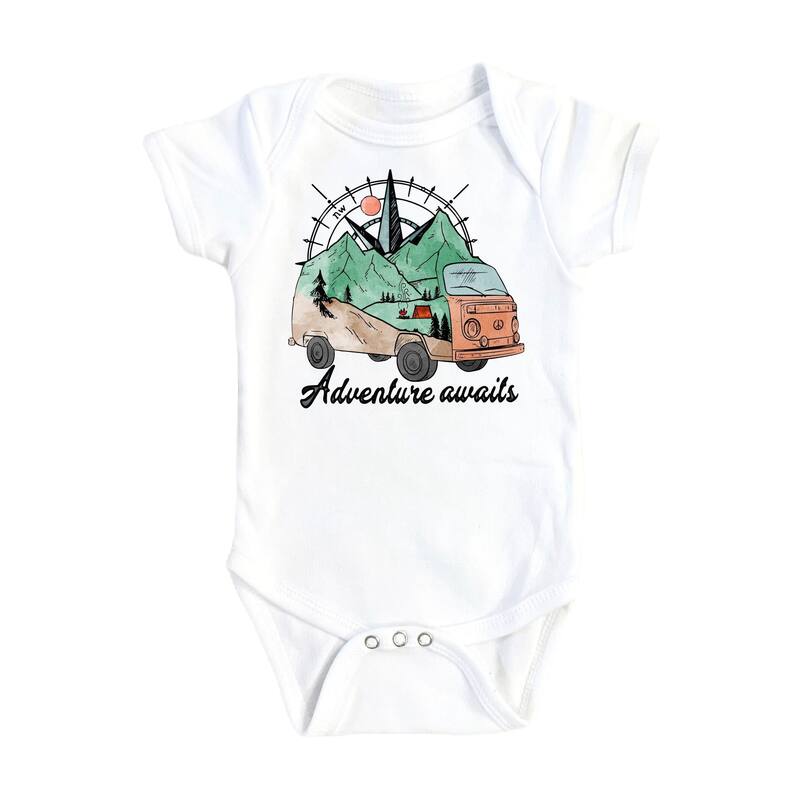 Adventure Awaits Camper - Baby Boy Girl Clothes Infant Bodysuit Funny Cute Newborn - Natural - 0-3M