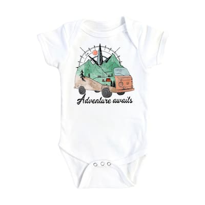 Adventure Awaits Camper - Baby Boy Girl Clothes Infant Bodysuit Funny Cute Newborn
