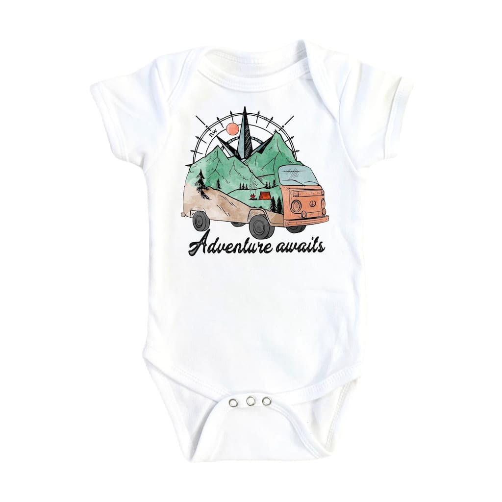Adventure Awaits Camper - Baby Boy Girl Clothes Infant Bodysuit Funny Cute Newborn