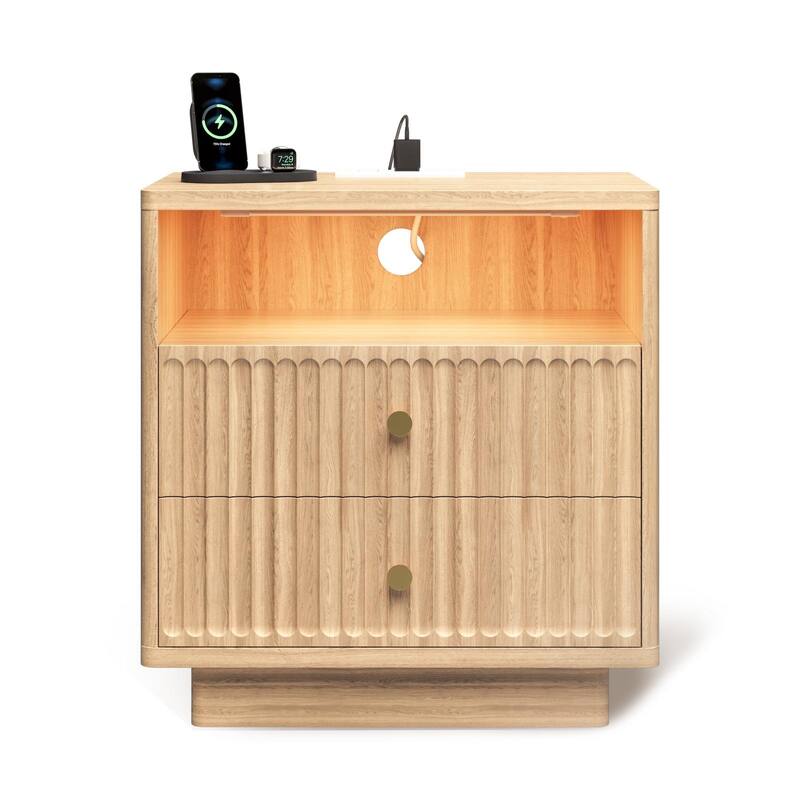 22''.72 W LED Sensor Nightstand w/Storage and Built-in Charging Station