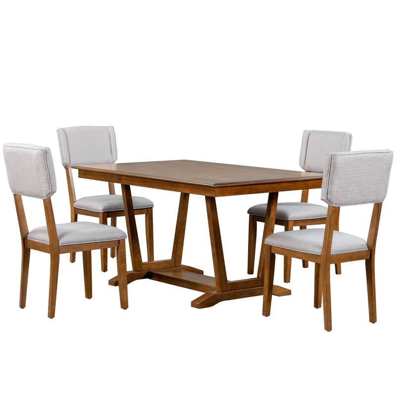 Mid-Century Modern Dining Table and Chair Set Small Apartment Dining Table and Chair Set with Trestle Table Base for Dining Room