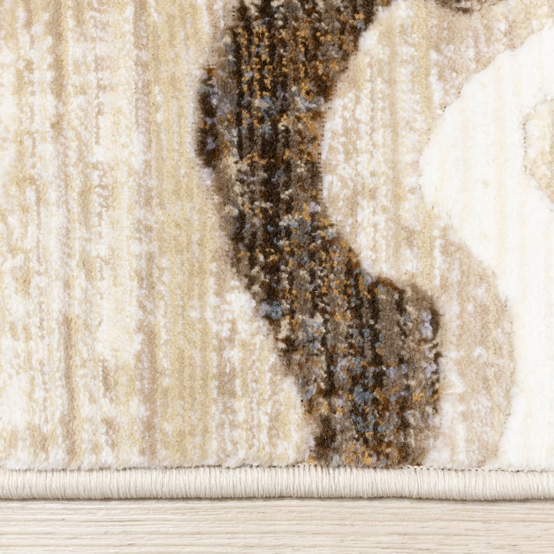 Cream Grey Brown Abstract Earth Area Rug.