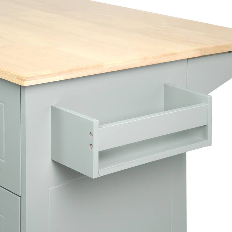 Kitchen Island with Drop Leaf,with Spice Rack, Towel Rack