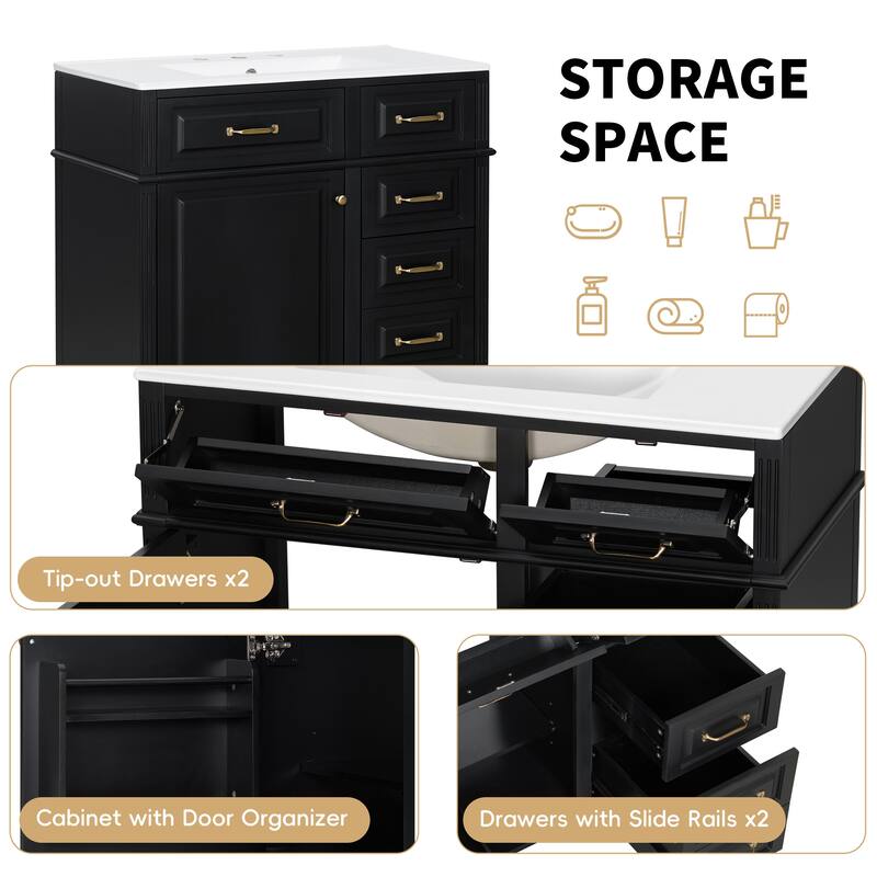 Freestanding 36 Inch Bathroom Vanity Cabinet with Ceramic Sink (Faucet Not Included)