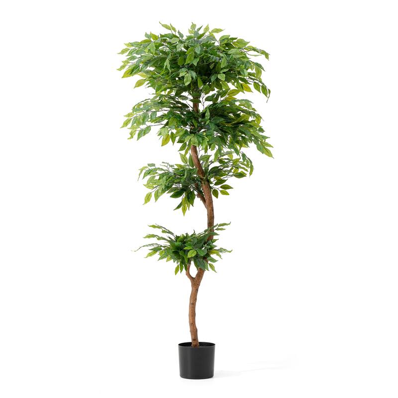 Glitzhome 3ft-6ft Set of 2 Artificial Olive Trees/ Bamboo/ Ficus with Ceramic Planters Real Touch