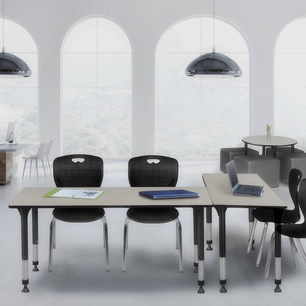 66 in. Height Adjustable Classroom Table - Maple & 2 18-in Stack Chairs- Black - 24