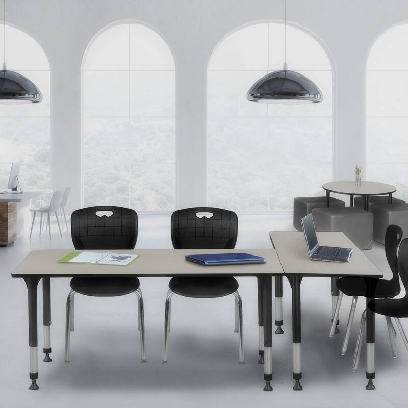 72 in. Height Adjustable Classroom Table - Maple & 2 18-in Stack Chairs- Black - 24