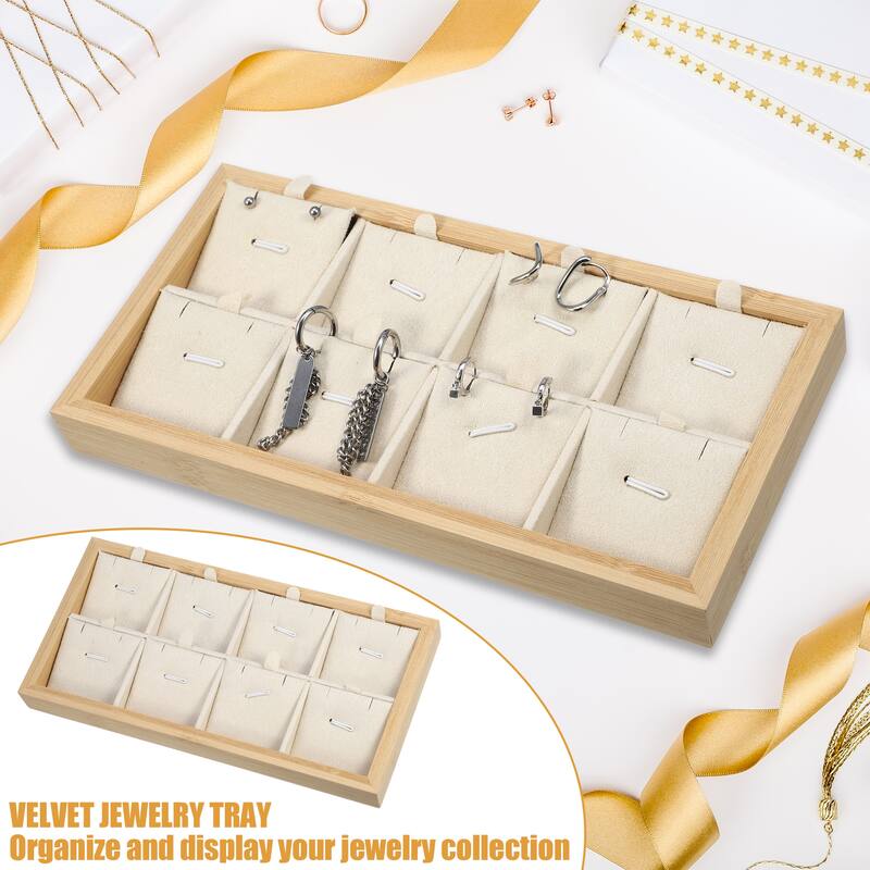 Bamboo Wood Pendant Tray, Stackable Storage Jewelry Tray Showcase Display Organizer for Pendants - Beige