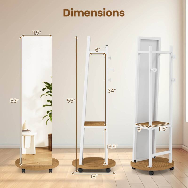 Costway Coat Rack with Full Length Mirror, 3 Hooks & Storage Shelves, - See Details