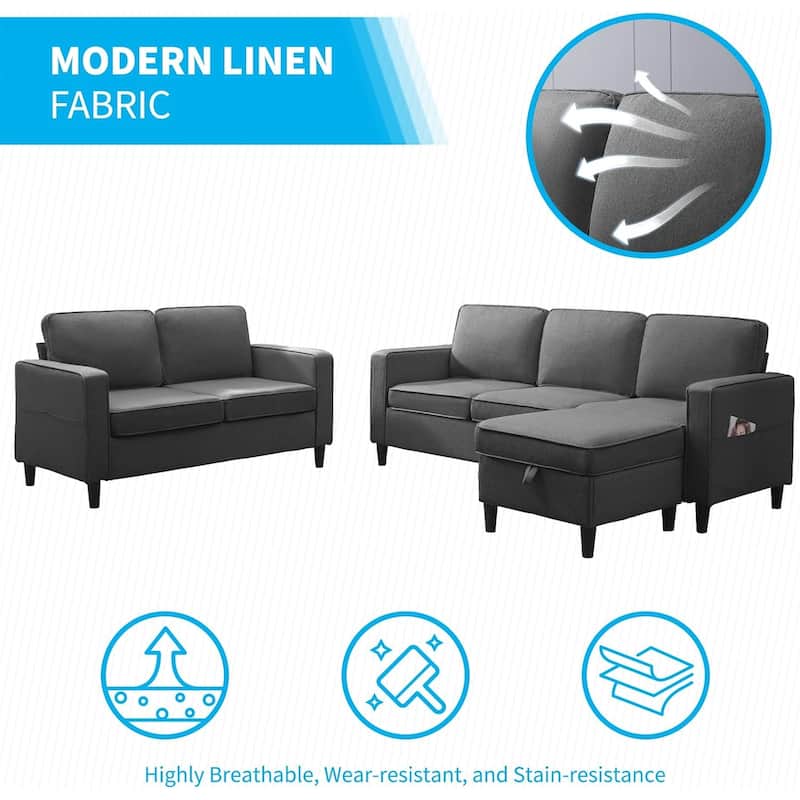 Mixoy Convertible Living Room Furniture Set-Single Sofa/Loveseat/3-Seat Sofa with Ottoman for DIY Combination