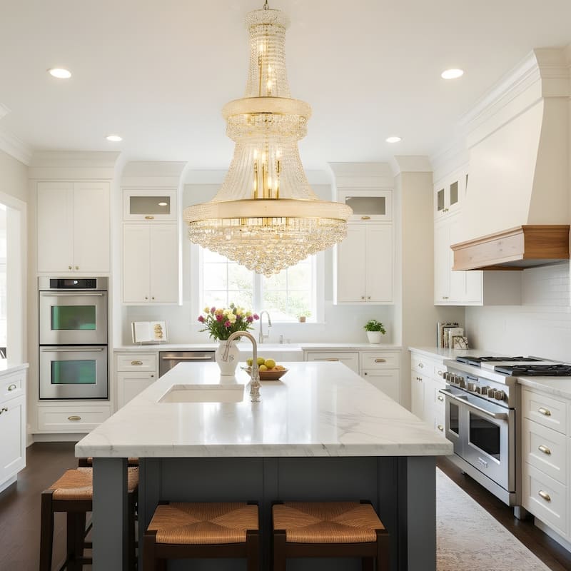 32-Inch Crystal Chandelier, 27-Light Ceiling Light with LED Bulbs - N/A