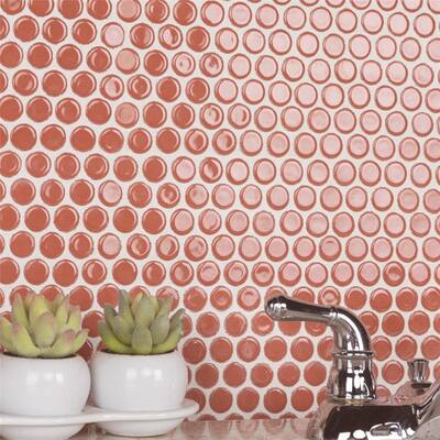 Merola Tile Hudson Penny Round Vermilio 12" x 12.63" Porcelain Mosaic Tile