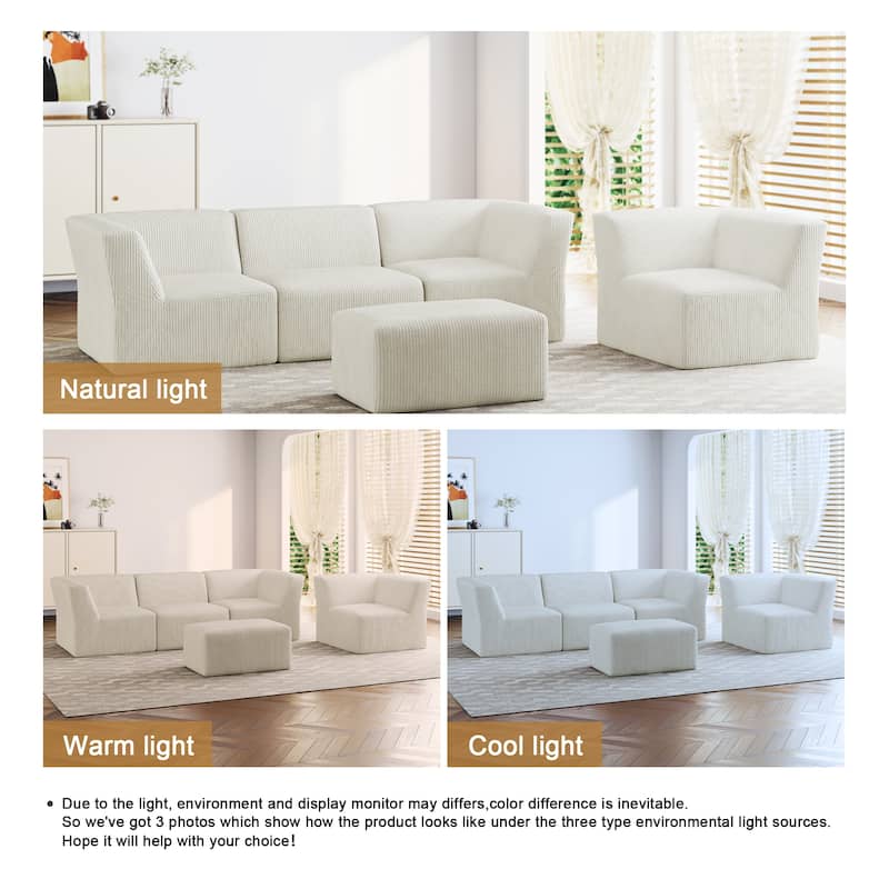 All-Foam 5-Piece Living Room Sectional Sofa Set With Ottoman