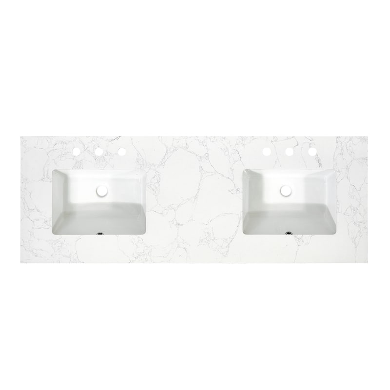 Altair Ceres Engineered Stone Vanity Top in Grain White Without Cabinet - 61inches/Double Sink - Grain White