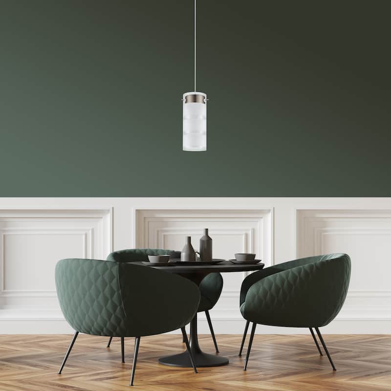 Eglo Olvero 1-Light Satin Nickel LED Pendant with Frosted and Clear Glass