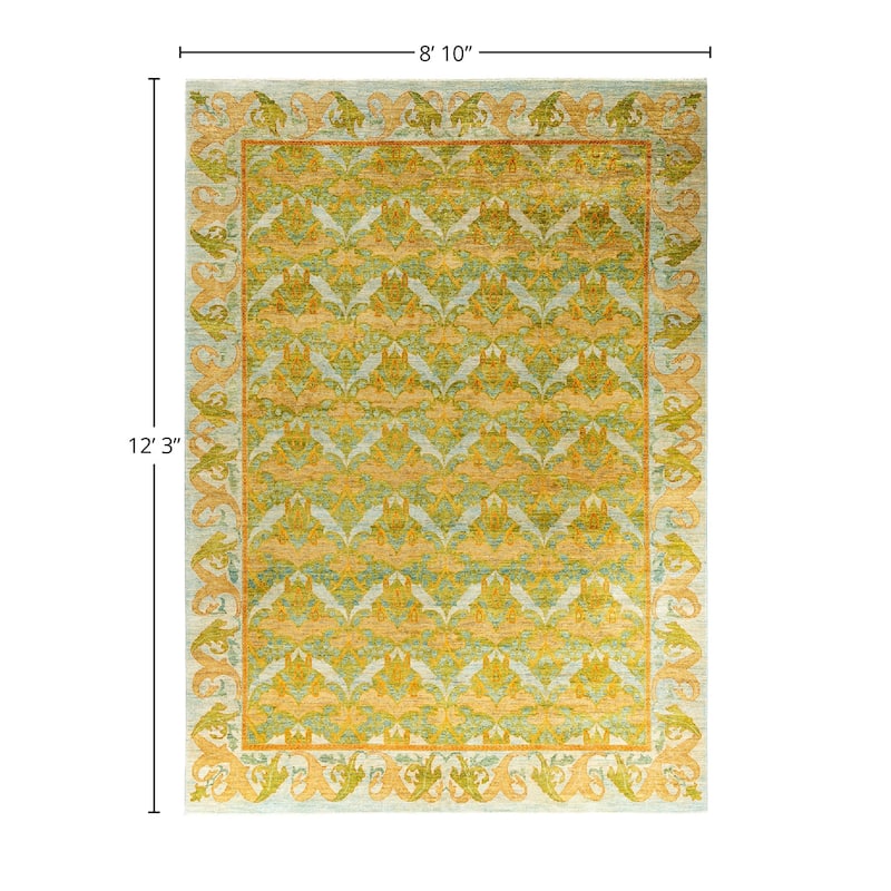 Overdyed, One-of-a-Kind Hand-Knotted Area Rug - Green - 8' 10" x 12' 3"
