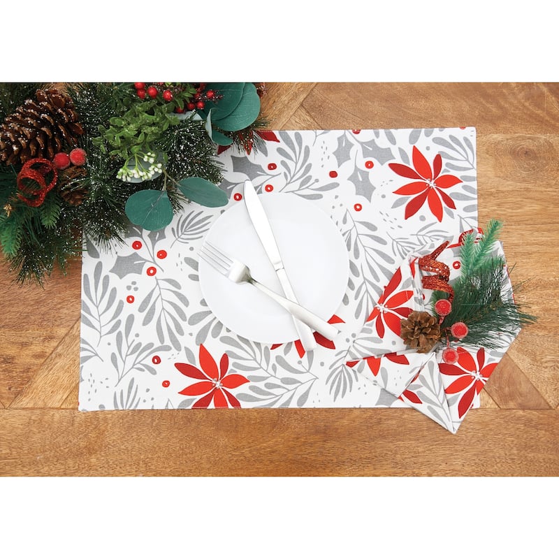 Poinsettia Christmas Printed Christmas Winter Napkin Set of 6 - Set of 6