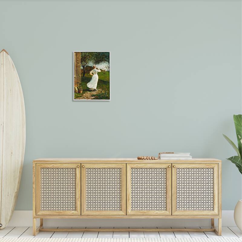 Stupell Classic Woman Instrument Rural Vintage House Painting Framed Wall Art, Design by Lettered and Lined - Green