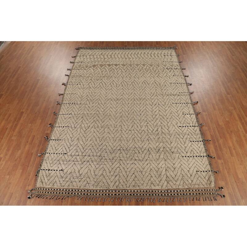 Earth Tone Moroccan Area Rug Handmade Geometric Wool Carpet - 8'9"x 12'10"