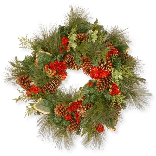 Evergreen Hydrangea Artificial Christmas Wreath - 27-Inch, Unlit - N/A