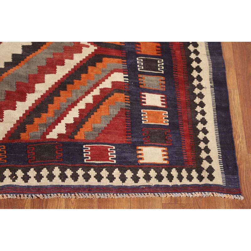 Kilim Qashqai Persian Vintage Rug Flatweave Home Decor Wool Carpet - 5'0"x 6'7"