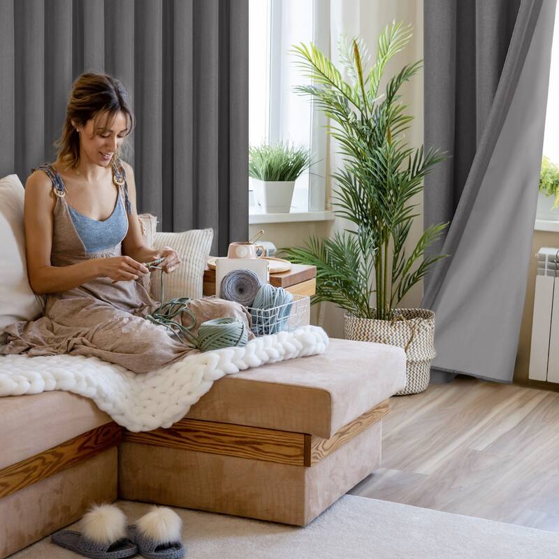 Deconovo Faux Linen Total Blackout with Coating Curtains (2 Panel)