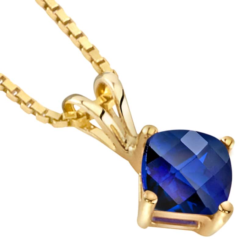 1.25 ct Cushion Cut Created Blue Sapphire Pendant in 14k Yellow Gold