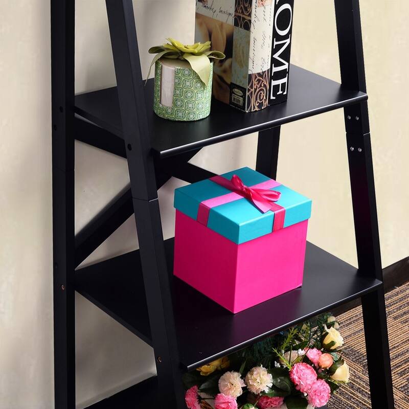 4-Tier Leaning Free Standing Ladder Shelf Bookcase - 20" x 18" x 56" (L x W x H)