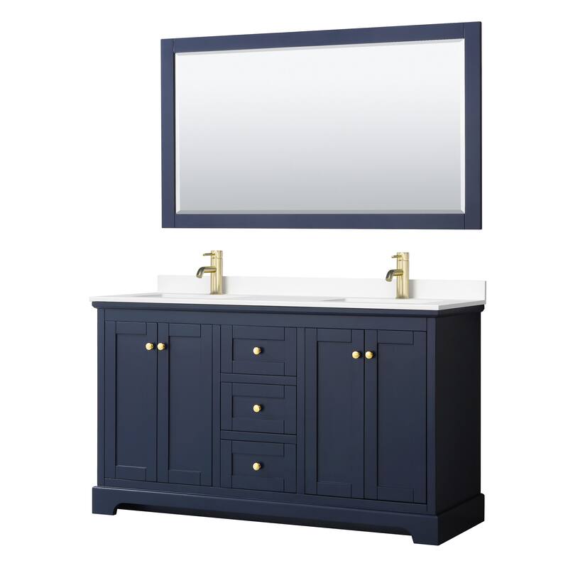 Wyndham Collection Avery 60" Free Standing Double Basin Vanity Set - Dark Blue / White Cultured Marble Top / Brushed