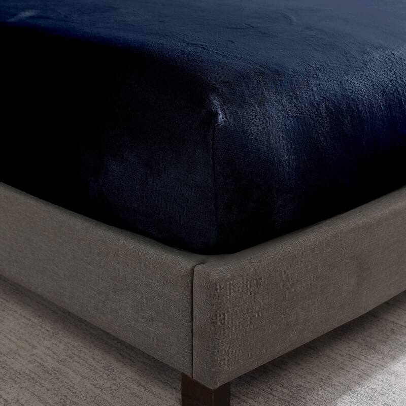 Swift Home Cozy Soft Microplush Flannel Fitted Sheet - Navy - Twin