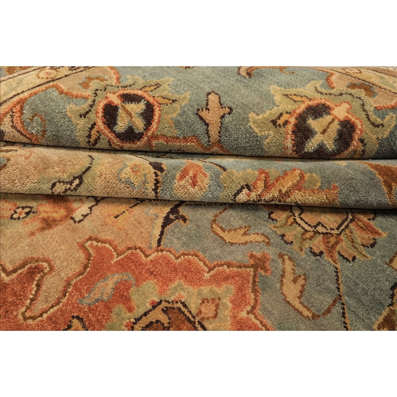 8x10 Hand Knotted Wool Tan Oushak Floral Traditional Oriental Area Rug - 8' x 10'