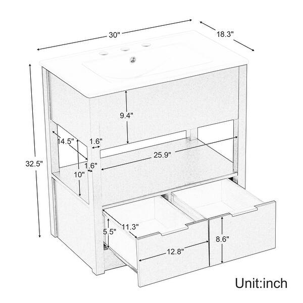 dimension image slide 1 of 2, 30" Bathroom Vanity with Sink Top