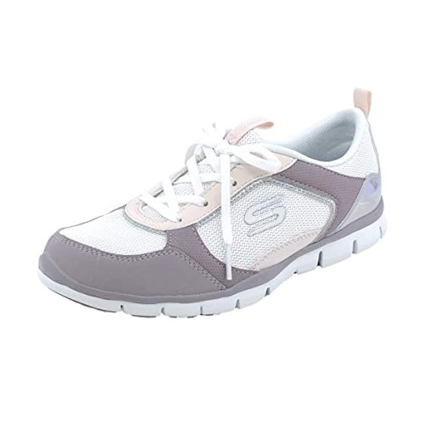 white and pink skechers