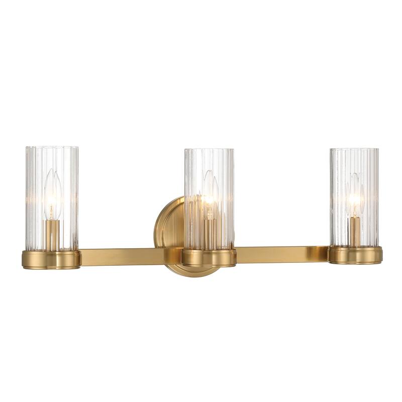 Izzy Metal and Clear Ribbed Glass 3-Light Vanity Light - 22.0"L x 4.5"W x 8.0"H