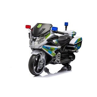 Kids Ride On Police Motorcycle - 12V Electric Motorcycle for Toddlers with Music, Forward/Reverse - Green