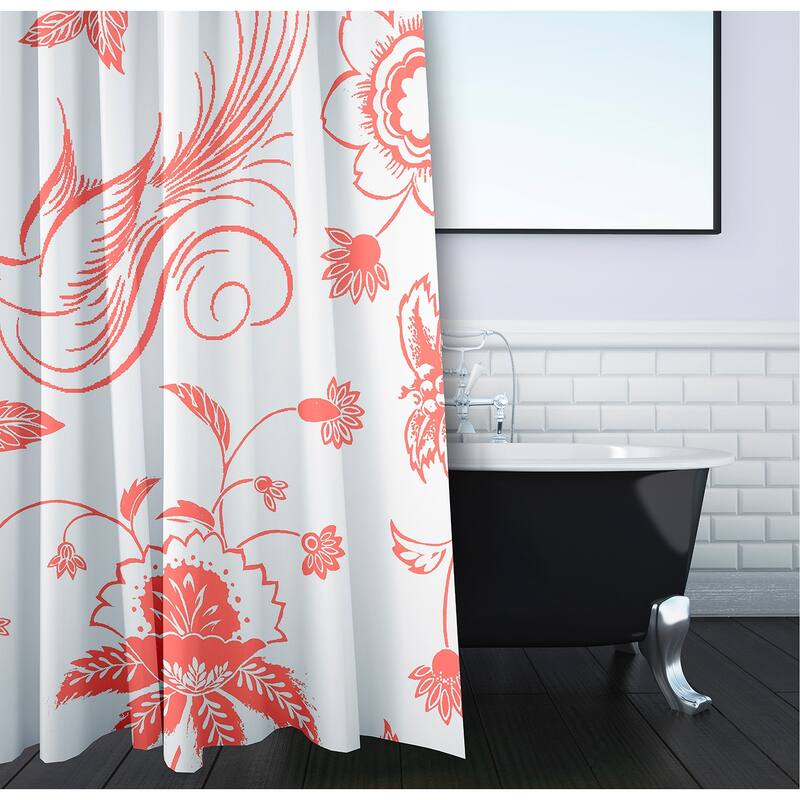 71 x 74-inch Traditional Bird Floral Print Shower Curtain