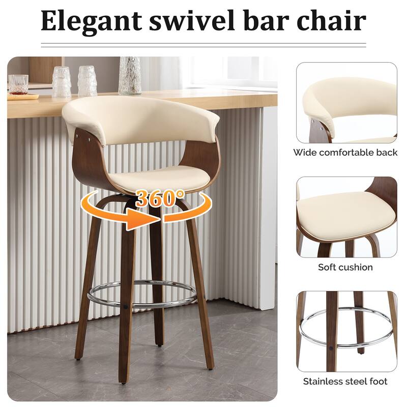 26"/29" Faux Leather Swivel Bar Stools, Wood Counter Stool