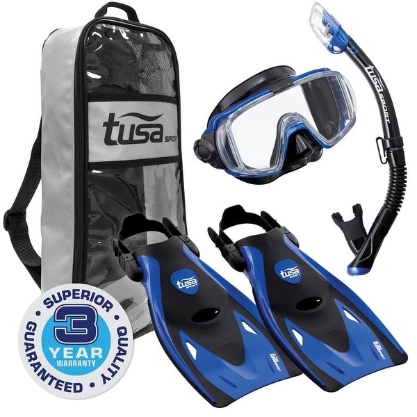 TUSA Sport Adult Black Series Visio Tri-Ex Mask, Dry Snorkel, and Fins Travel Set