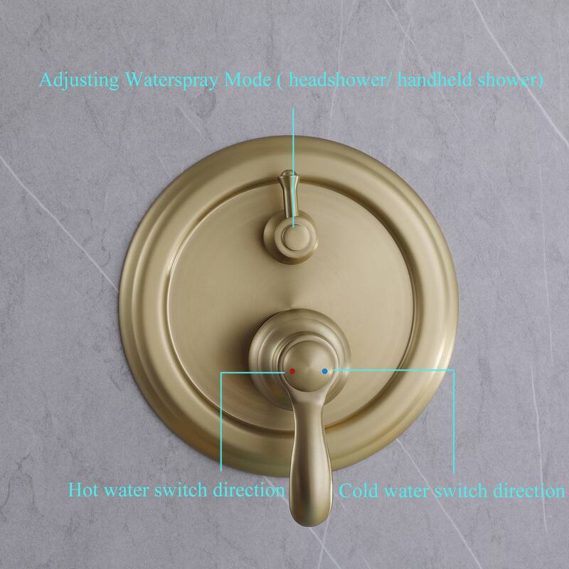Vintage 6'' Round Complete Rainfall Shower Head System with Handheld and Hose in Black / Gold
