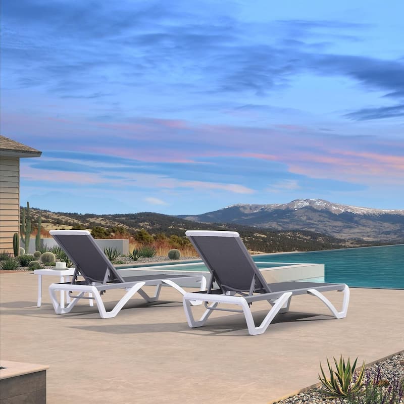 PURPLE LEAF Patio Chair Set Plastic Outdoor Chaise Lounge Chairs with Table for Outside Lawn Poolside,Grey - 76" x 27.4"x12.2"