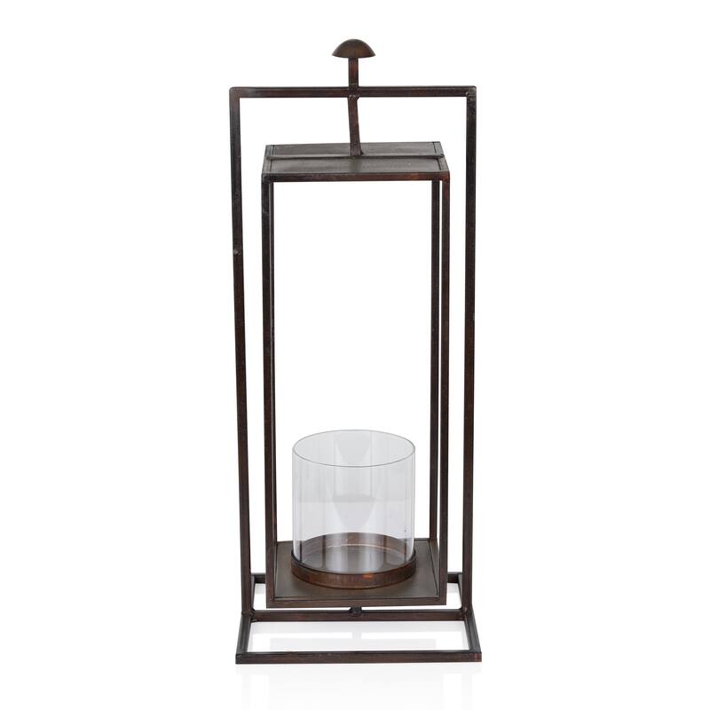 Small Grey Rectangular Lantern with Glass Candle Compartment