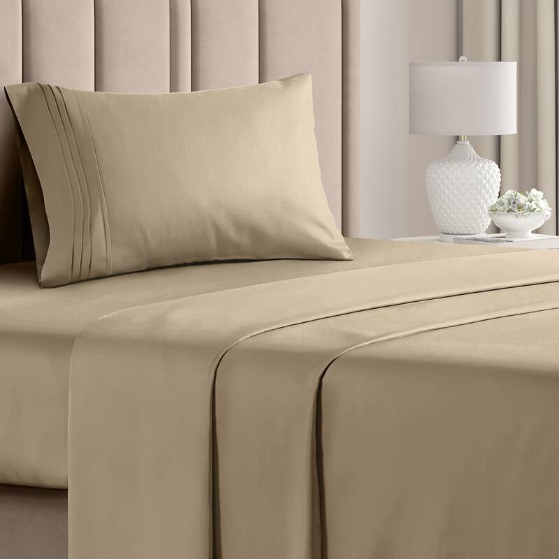CGK Linens 4 Piece Solid Deep Pockets Microfiber, Easy-Fit Bed Sheet Set - Twin - Cream