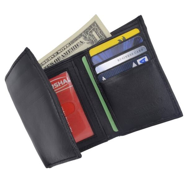 Men/'s Genuine Leather Trifold Wallet Brown 8 Credit Card slots ID window